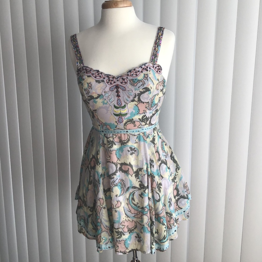 Free People Flora Beaded Boho Fit and Flair Mini